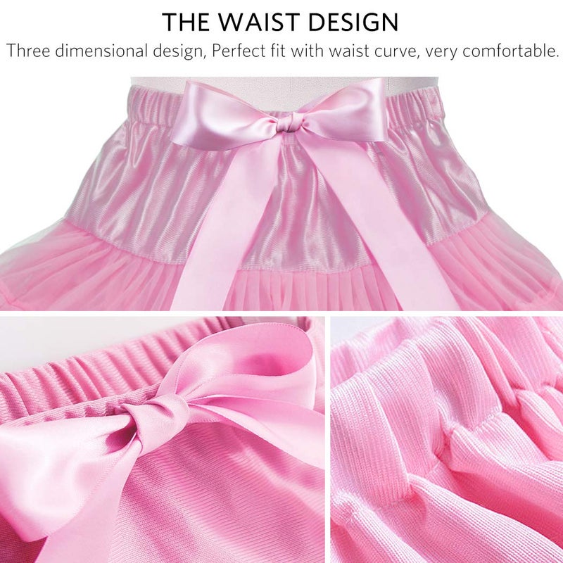 aingycy Women's Puffy Tutu Skirt Elastic Waist Tulle Tutu Skirt Fluffy Princess Ballet Dance Underskirt Pink - Image 5